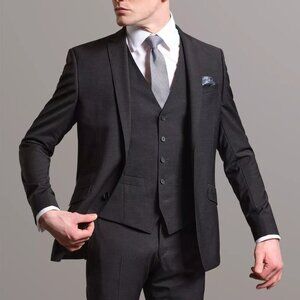 NWT Charcoal 38R Slim Fit 3-Piece Suit Ticket Pocket Tom Percy British Tailoring